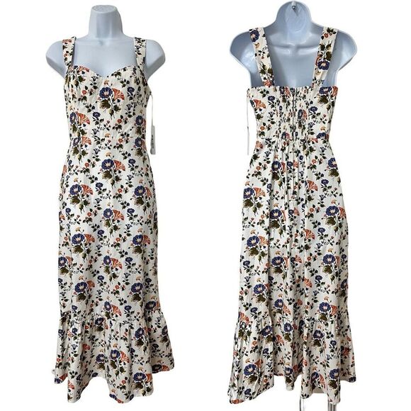 Reformation Cienna Sweetheart Floral Midi Dress Size 2 Calico Trumpet Smocked - Picture 1 of 7